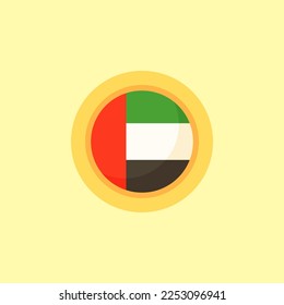 Bandera de los Emiratos Árabes Unidos (EAU) con marco redondo. Diseño plano.