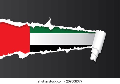 Flag of United Arab Emirates under ripped paper vector illustration.