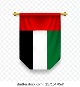 Flag of United Arab Emirates. Vector illustration of a vertical hanging flag on a transparent background (PNG). 