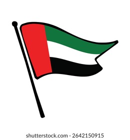 Flag of United Arab Emirates. United Arab Emirates flag vector illustration icon design in the hand-drawn style. Fluttering flagpole flag.