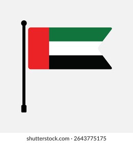 Flag of United Arab Emirates. United Arab Emirates flag vector illustration icon design. Flagpole flag icon.