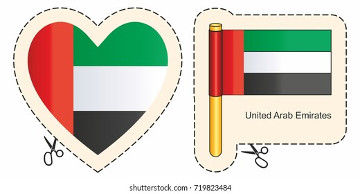 Flag of the United Arab Emirates. Vector cut sign here, isolated on white. Can be used for design, stickers, souvenirs.