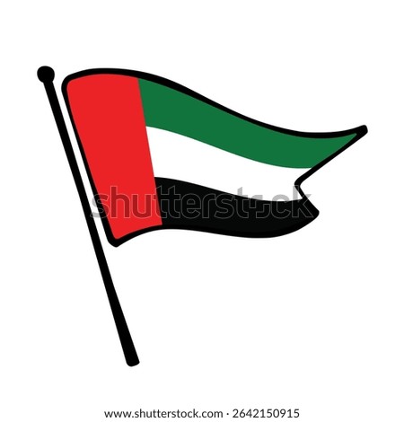 Flag of United Arab Emirates. United Arab Emirates flag vector illustration icon design in the hand-drawn style. Fluttering flagpole flag.