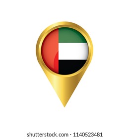 Flag of United Arab Emirates.symbol check in United Arab Emirates, golden map pointer with the national flag of United Arab Emirates in the button. vector illustration.