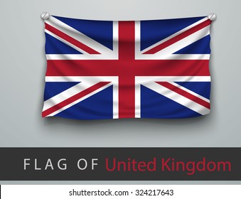FLAG OF united kingdom battered, hung on the wall, screwed screws