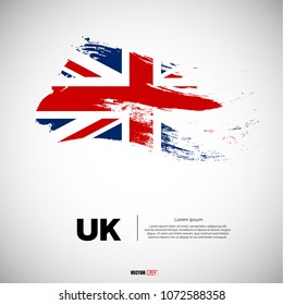 Flag of United Kingdom with brush stroke or paint on gray background vector illustration
