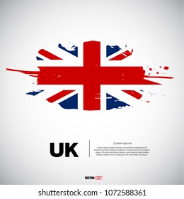 Flag of United Kingdom with brush stroke or paint on gray background vector illustration