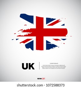 Flag of United Kingdom with brush stroke or paint on gray background vector illustration