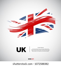 Flag of United Kingdom with brush stroke or paint on gray background vector illustration