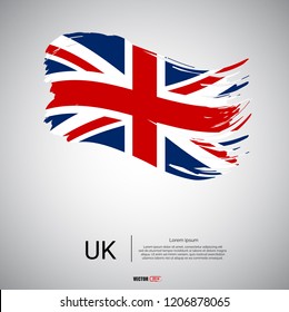 Flag of United Kingdom with brush stroke or paint on gray background vector illustration.