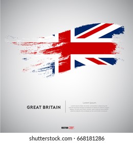 Flag of United United Kingdom with brush stroke or paint on gray background vector illustration.