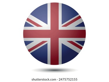 Bandera del Reino Unido. Icono de Botón. icono 3d. El icono del círculo. Ilustración vectorial.
