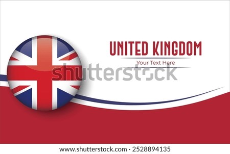 Flag of United Kingdom Circle isolated on White background with Text. Banner, Poster, vector, template, Mockup, Background, Social Media, Post, 3D, UK.