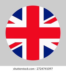 Bandeira do Reino Unido em forma circular com proporções precisas e cores oficiais. Representando identidade nacional e patriotismo. Projetado para edição digital e impressão de alta qualidade em qualquer tamanho.