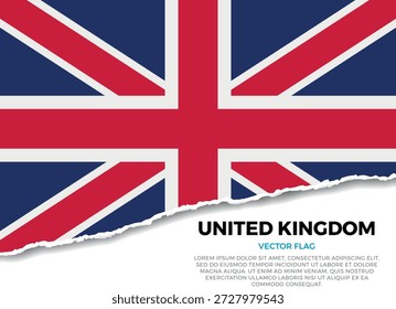 Flag of United Kingdom. Creative Torn Paper Edge Effect on Transparent Background with jagged irregularities. A three-dimensional appearance with realistic shadows, as it if had been ripped to reveal a white surface beneath
