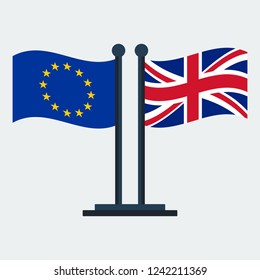 Flag Of United Kingdom And European Union.Flag Stand On White Background. Vector Design
