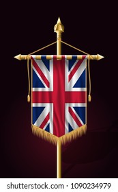 Flag of United Kingdom. Festive Vertical Banner. Wall Hangings with Gold Tassel Fringing