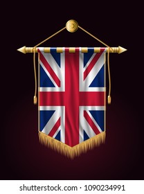 Flag of United Kingdom. Festive Vertical Banner. Wall Hangings with Gold Tassel Fringing