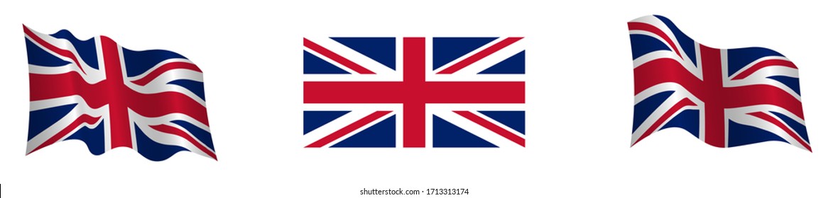 Flag of the United Kingdom of Great Britain and Northern Ireland in a static position and in motion, developing in the wind, on a transparent background
