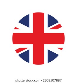 The flag of the United Kingdom of Great Britain and Northern Ireland. Flag icon. Standard color. Round flag. Computer illustration. Digital illustration. Vector illustration.