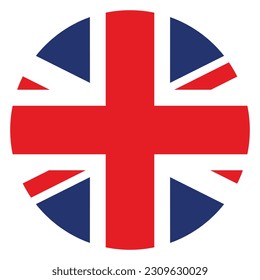 The flag of the United Kingdom of Great Britain and Northern Ireland. Flag icon. Standard color. Round flag. Computer illustration. Digital illustration. Vector illustration.