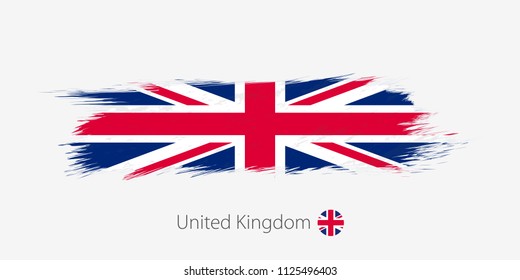Flag of United Kingdom, grunge abstract brush stroke on gray background. Vector illustration.