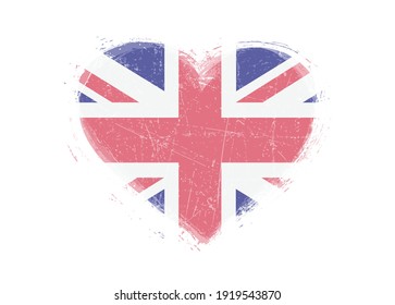 Flag of United Kingdom in grunge heart shape.