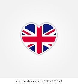 Flag of United Kingdom heart 3d button, Great Britain flag template design. Vector Eps 10