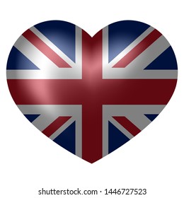 Flag of United Kingdom in heart shape. 3d vector illustration.