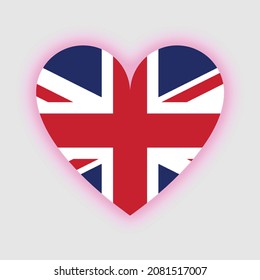 Flag of United Kingdom in heart. United Kingdom flag vector.