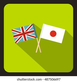 Flag of United Kingdom and Japan icon in flat style with long shadow. State symbol vector illustration