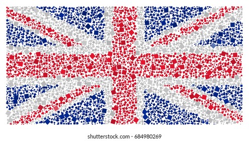 The flag of the united kingdom made of small rotated red, white, blue squares