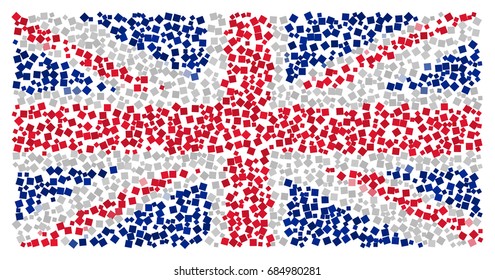 The flag of the united kingdom made of small rotated red, white, blue squares