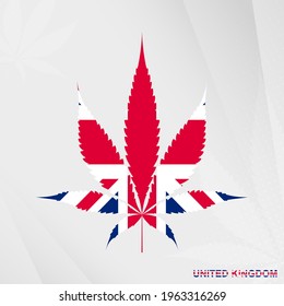 Flag of United Kingdom in Marijuana leaf shape. The concept of legalization Cannabis in United Kingdom. Medical cannabis illustration.