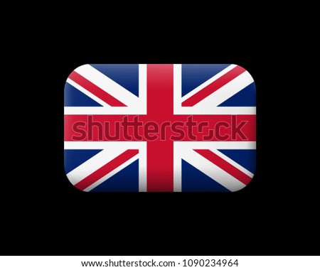 Flag of United Kingdom. Matted Vector Icon and Button. Rectangular Shape with Rounded Corners