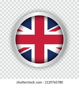 Flag of United Kingdom on round button on transparent background element for websites. Vector illustration