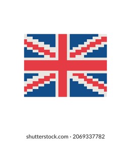 Flag United Kingdom. Pixel art. Stickers design. Isolated vector illustration. 
