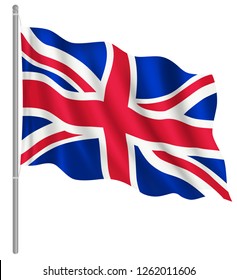 Flag of United Kingdom with flag pole waving in wind. Vector illustration