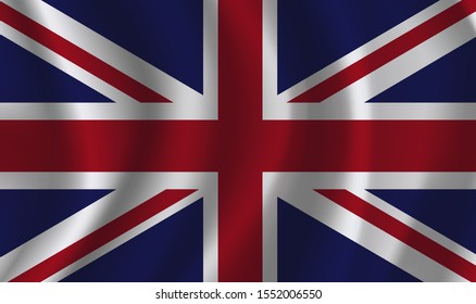 Flag of United Kingdom. Realistic waving flag of Britain. Fabric textured flowing flag of United Kingdom. Union Jack.