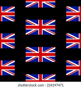 Flag of the United Kingdom seamless pattern on black background. Vector illustration.