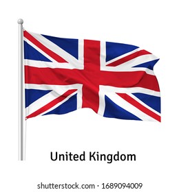Flag of the United Kingdom (the Union Jack or the Union Flag)  in the wind on flagpole, vector