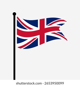 Flag of United Kingdom. UK flag computer digital vector illustration icon design. Fluttering flagpole flag.