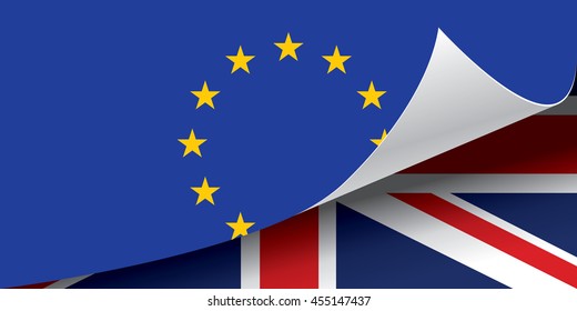 Flag of the United Kingdom under flag of the European Union, Brexit, vector illustration.