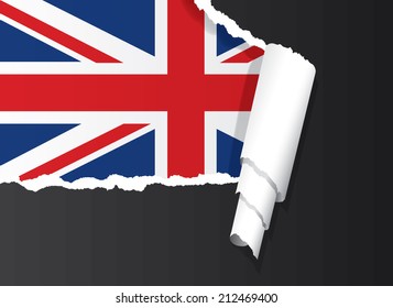 Flag of United Kingdom under ripped paper vector illustration.