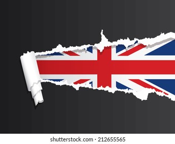 Flag of United Kingdom under ripped paper vector illustration.