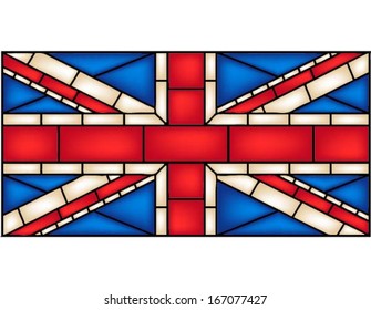 Flag of the United Kingdom - Union Jack (Scotland, Wales, England, Northern Ireland) in stained glass window style, vector illustration