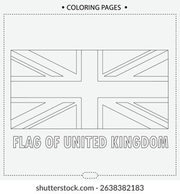 Flag Of United KIngdom Vector Design , UK Flag Coloring Pages for Kids ,Print Design , LIne Art