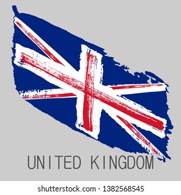Flag of United Kingdom. Vector illustration on gray background. Brush strokes. Abstract concept. Elements for design.