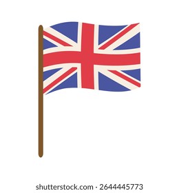 Flag of the United Kingdom. Vector illustration of UK flag in flat style. Waving flag. Suitable for stickers, signs, emblem etc.