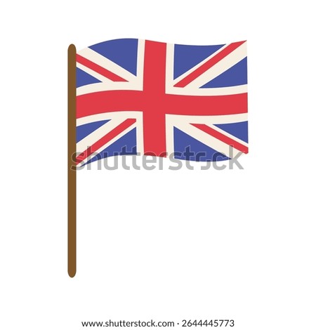 Flag of the United Kingdom. Vector illustration of UK flag in flat style. Waving flag. Suitable for stickers, signs, emblem etc.